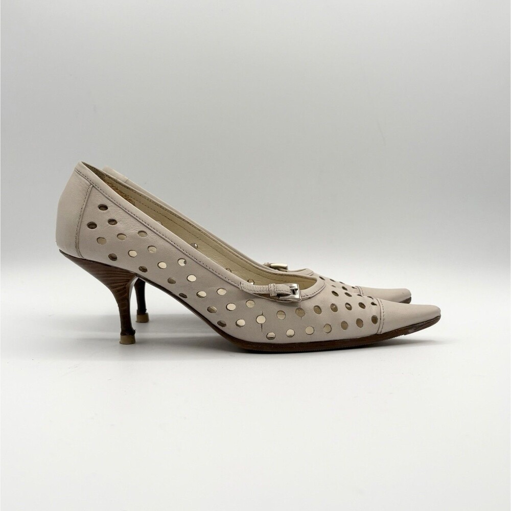 Prada Nude/Beige Perforated Dot Leather Pointed Toe Heels Vintage Size EU 35